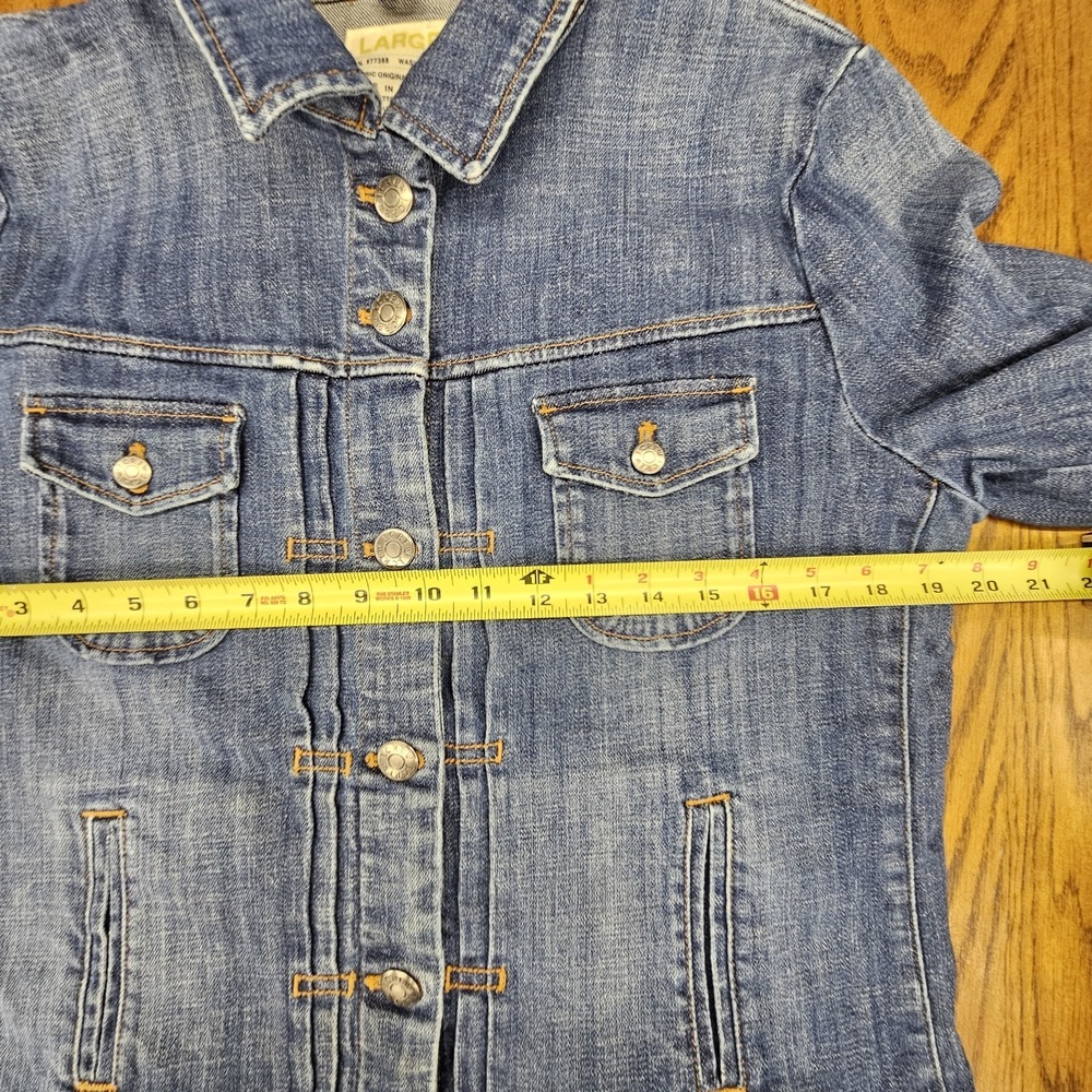 J Crew Women's Large Denim Blue Jean Jacket 90s Classic Style Cotton Trucker - Picture 7 of 10